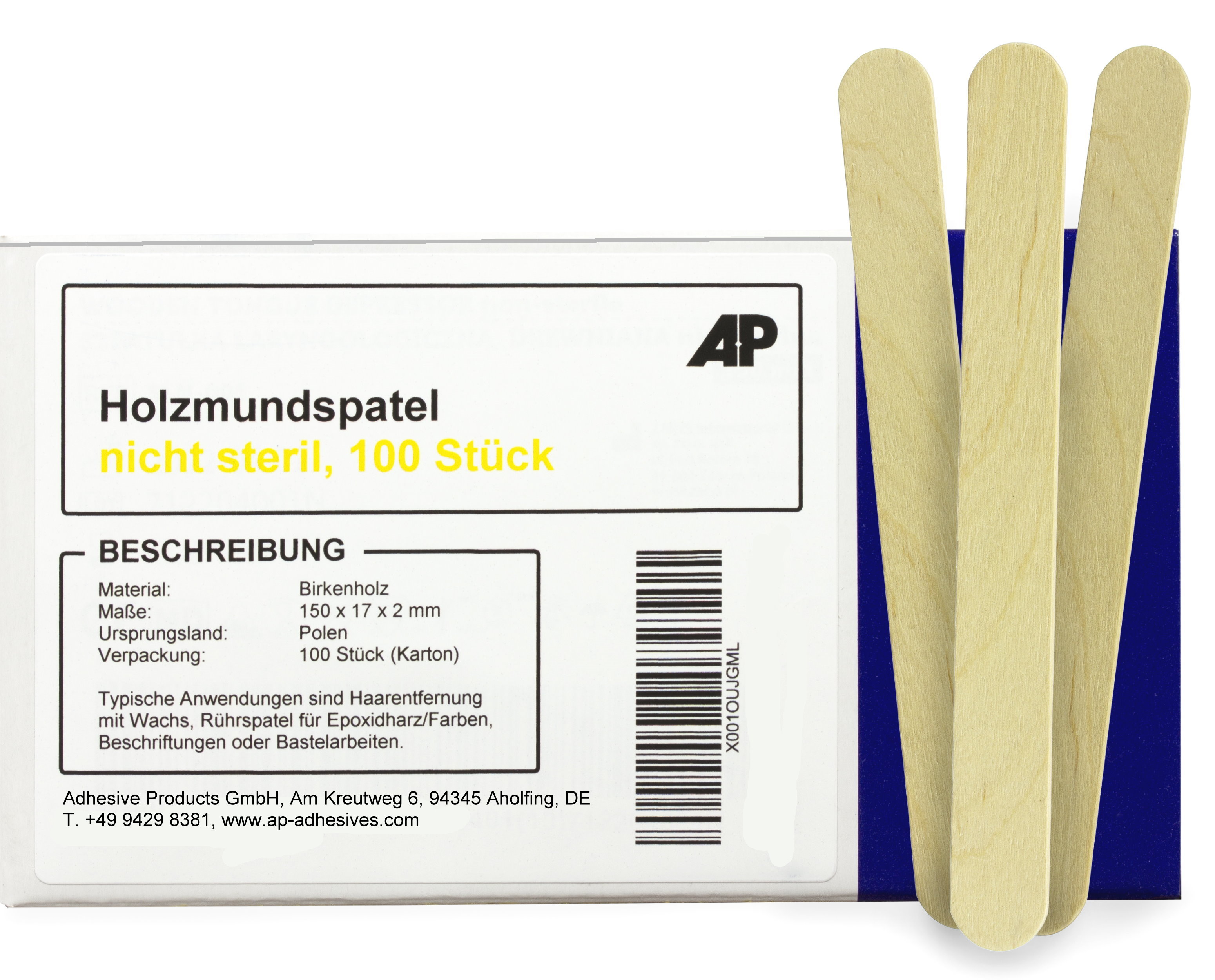 Holzmundspatel – unsteril, 100 Stück, 15 x 1,7 cm